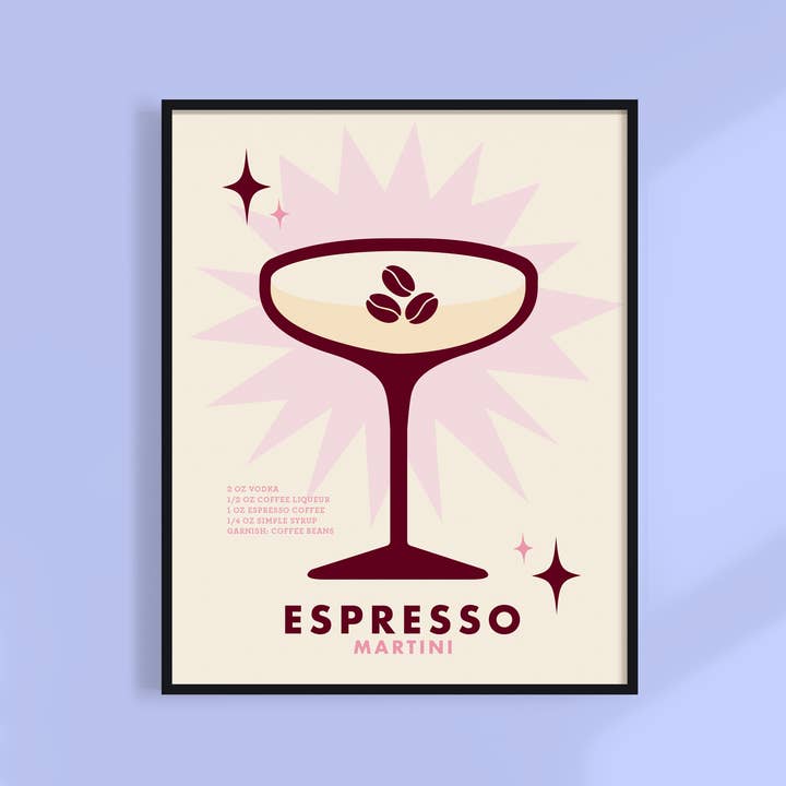 Kuku Studio - Wholesale Art Print - Espresso Martini Print. Retro Cocktail Art Print