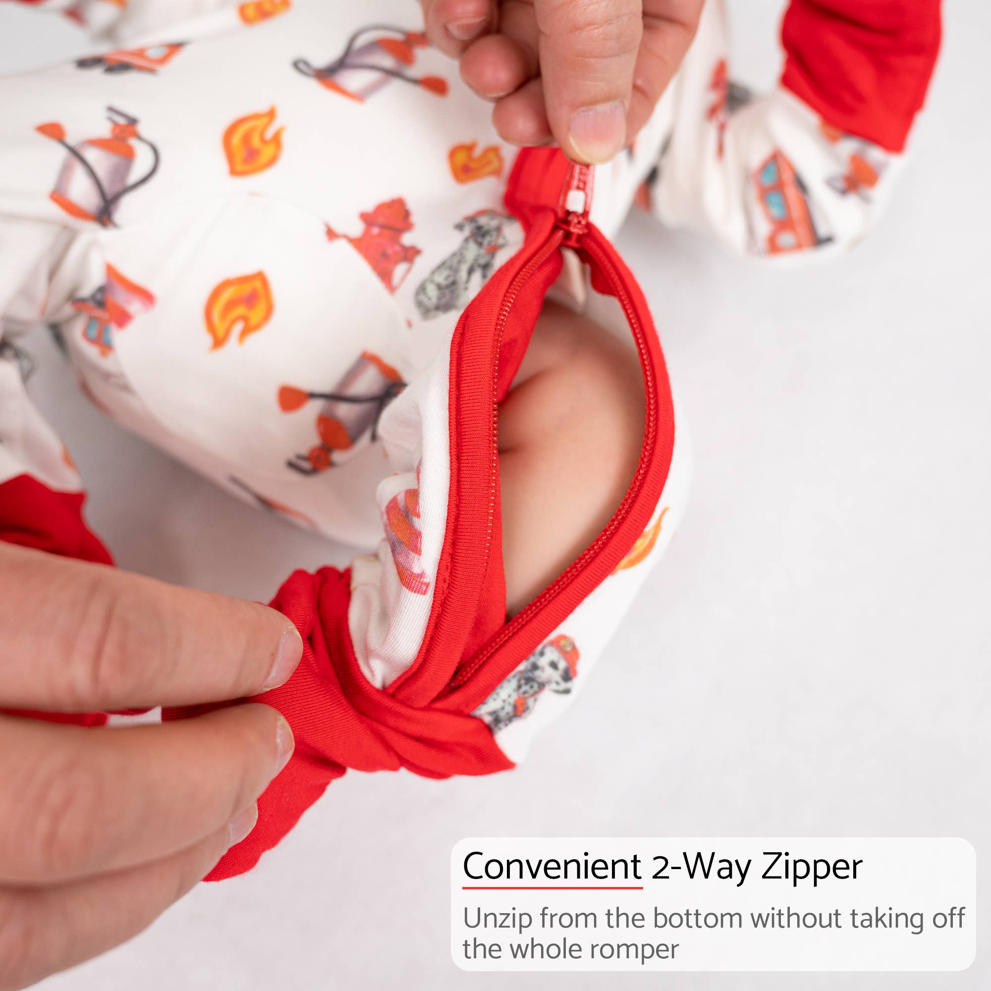 LollyBanks - Wholesale Sleepsuit - Baby - Firehouse Fido Baby Bamboo Pajamas, 2-Way Zipper Romper 5