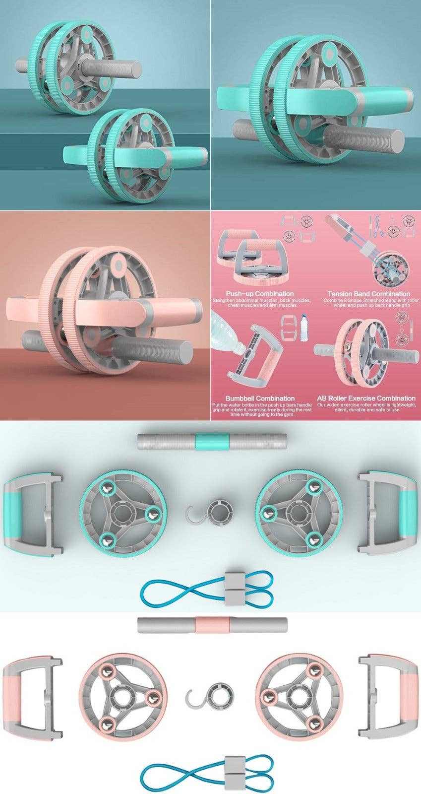 VIGOR – wholesale Fitness equipment – Ab Wheel Slide 4 wheel roller with resistance band Multifunc16