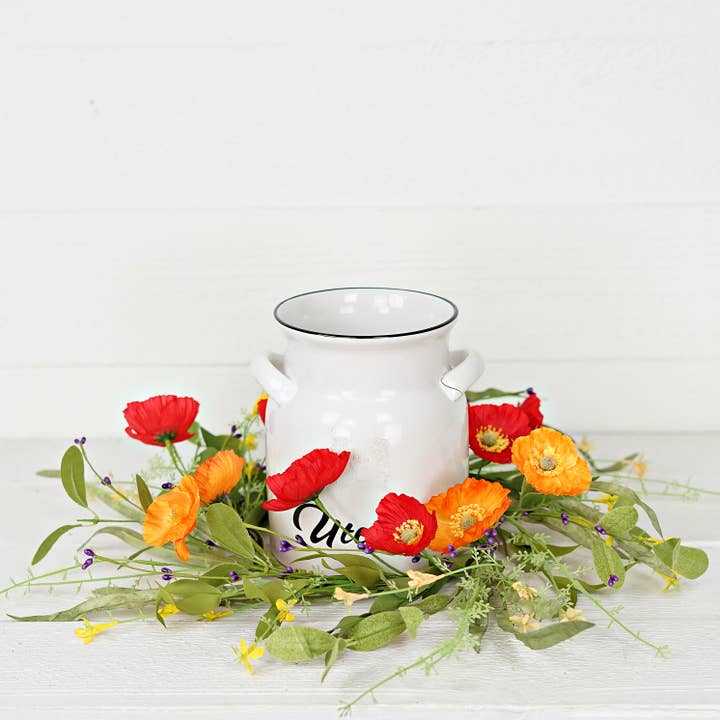 Impressive Enterprises, Inc. - Wholesale Artificial Flowers - 35572- 18in(6.5) Wreath-Orange Red Poppy w. Wild Flower4