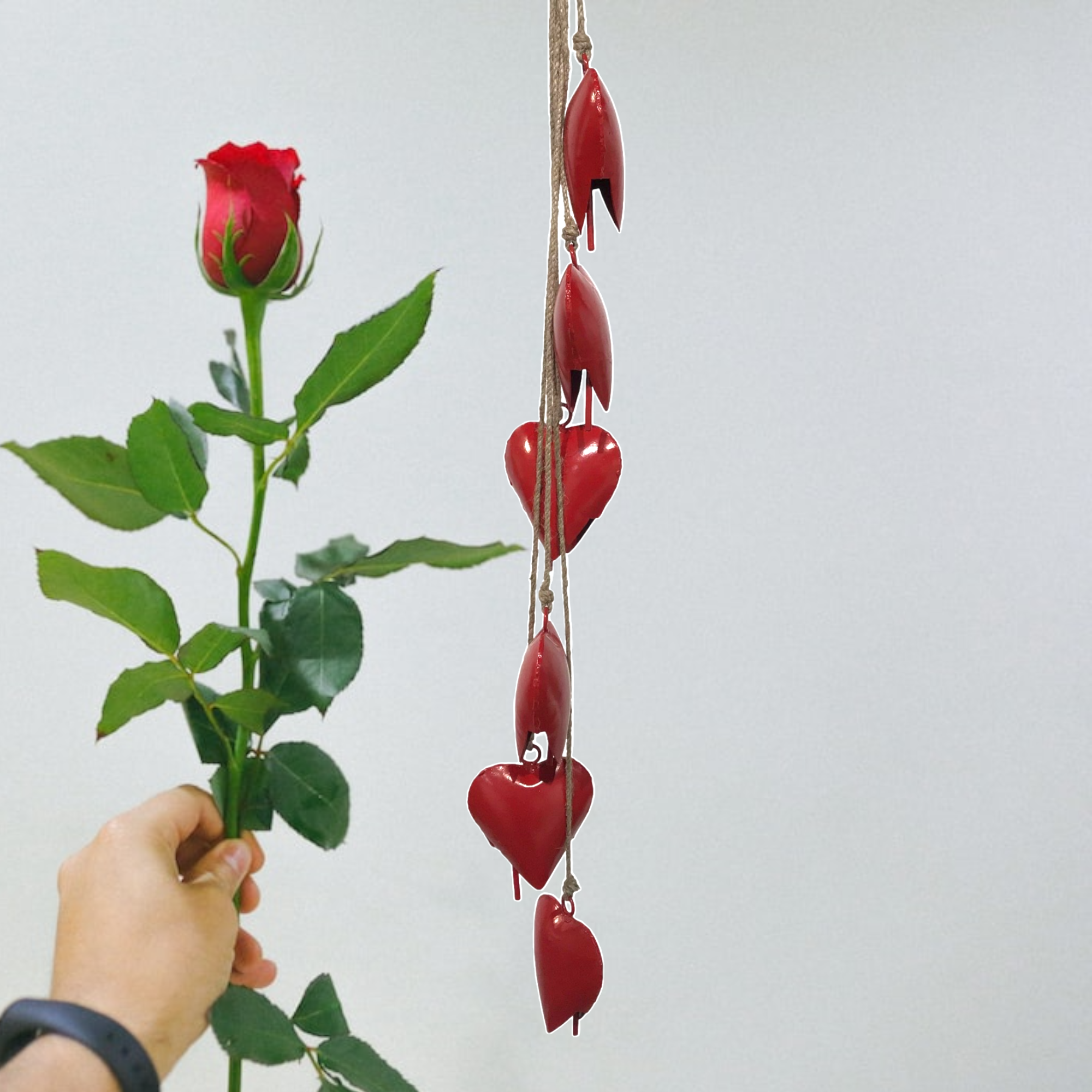 Wilco Home - Wholesale Bell - Six Piece Valentine's Heart Bell Chime Pendant on Jute Rope1