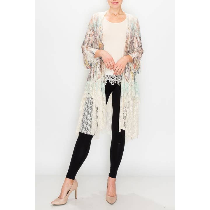 Boho Inspired Lace Duster With Bell Sleeves - U052BG/FL WING for wholesale by Origami Apparel ~ Lace and Crochet inspired