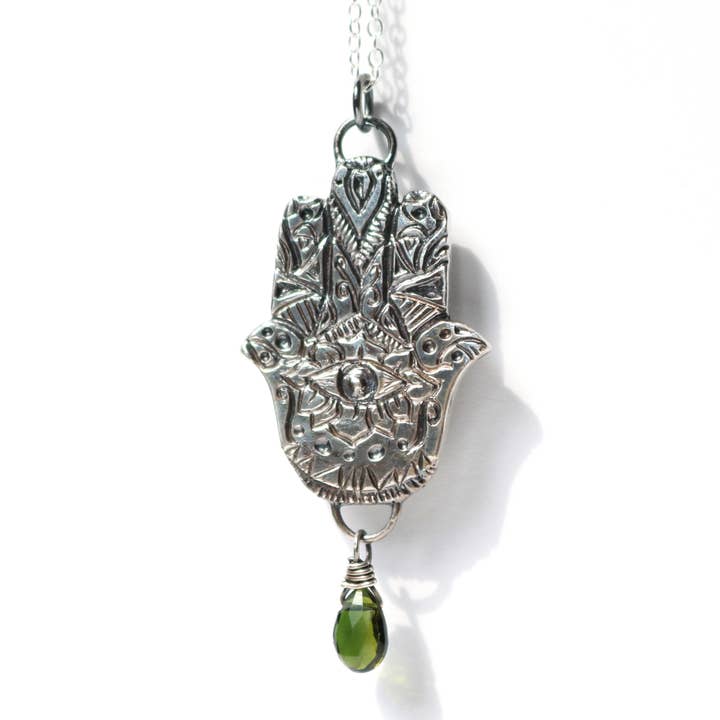 Collier Hamsa Tourmaline Argent pour la vente par Creature's Virtue