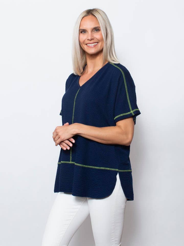 Seersucker Jacquard Knit - V-Neck Boyfriend for wholesale by SnoSkins