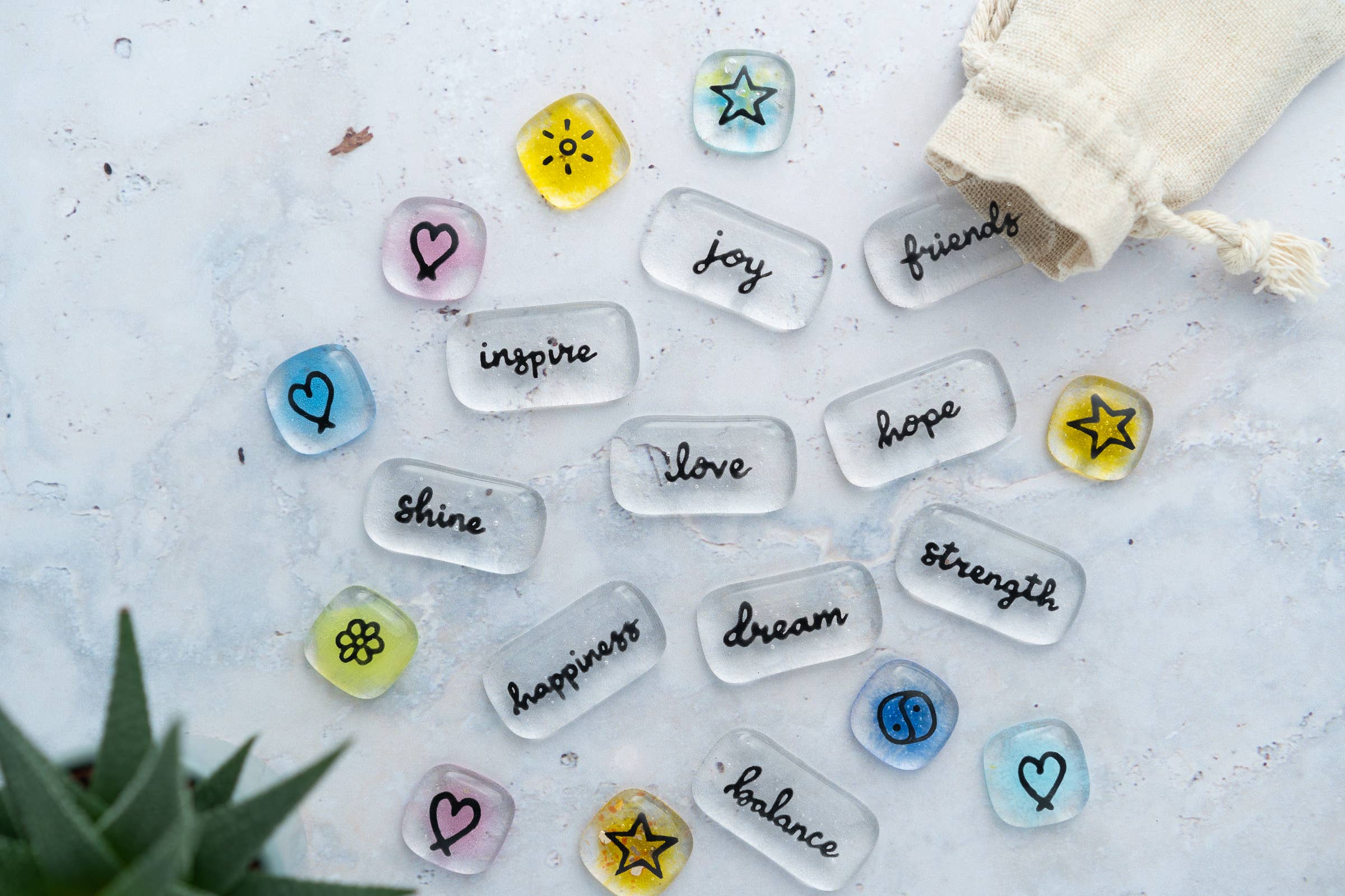 Salvia Glass - Wholesale Keepsake Coin/Token - Shine Positivity Pebble set -  fused glass pocket pebbles.5