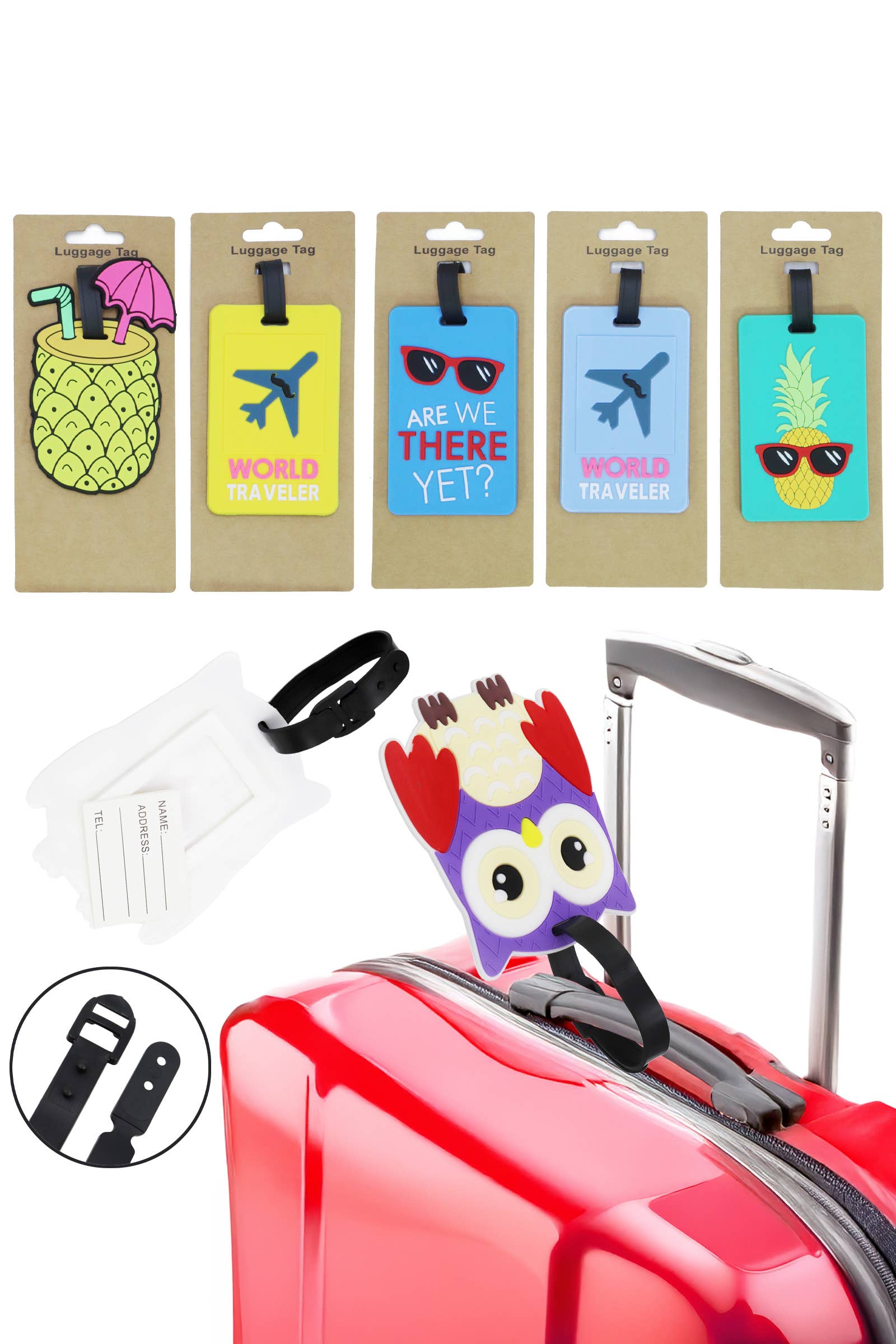 Cap Zone - Wholesale Luggage tag - Travelers Whimsical Cartoon Silica Luggage Tag - 12 pcs