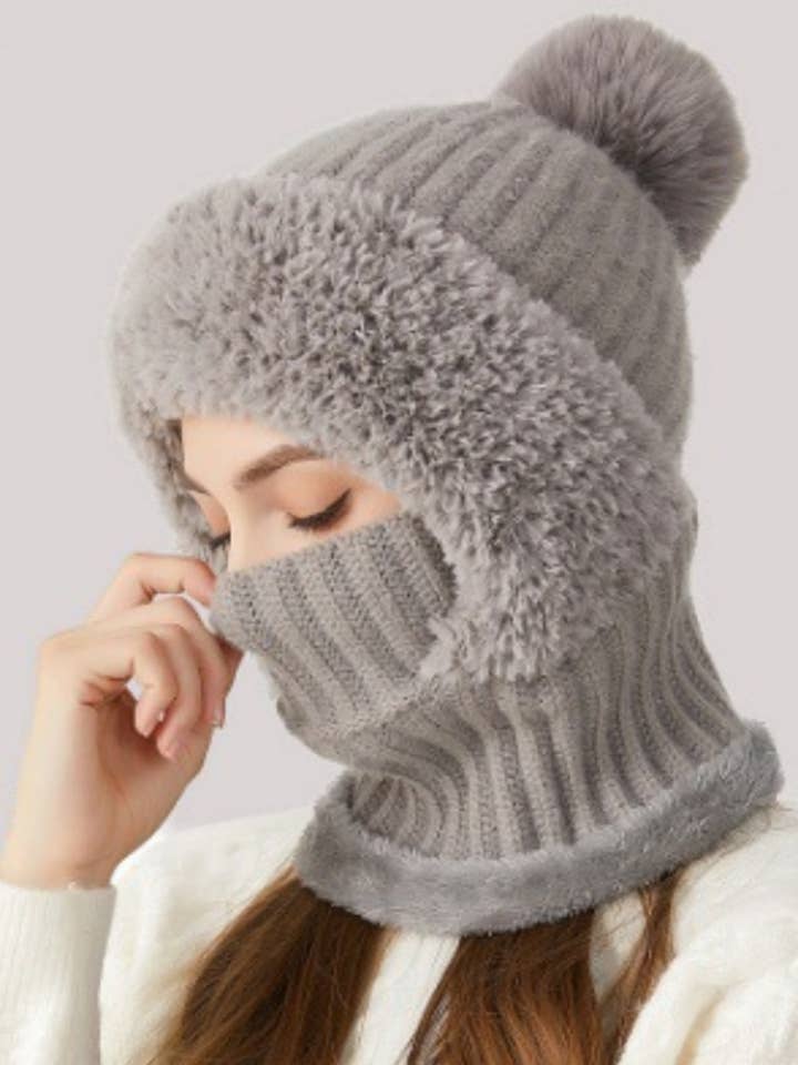 CWAH2211_KNIT THICK FLUFFY BALL BIB HEADPIECE for wholesale by NINEXIS