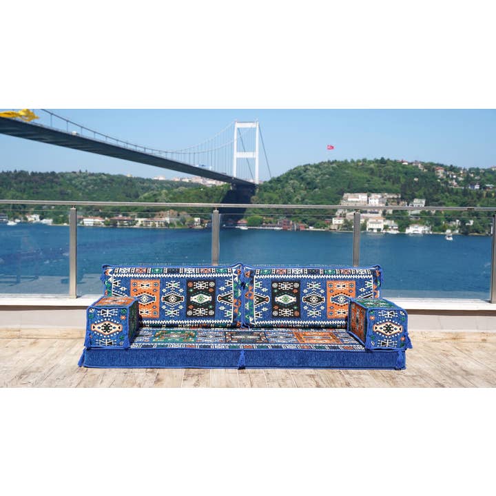 Almofadas Royal Blue Floor, Conjunto Majlis Árabe, Sofás de Chão por atacado de Arabic Sofa