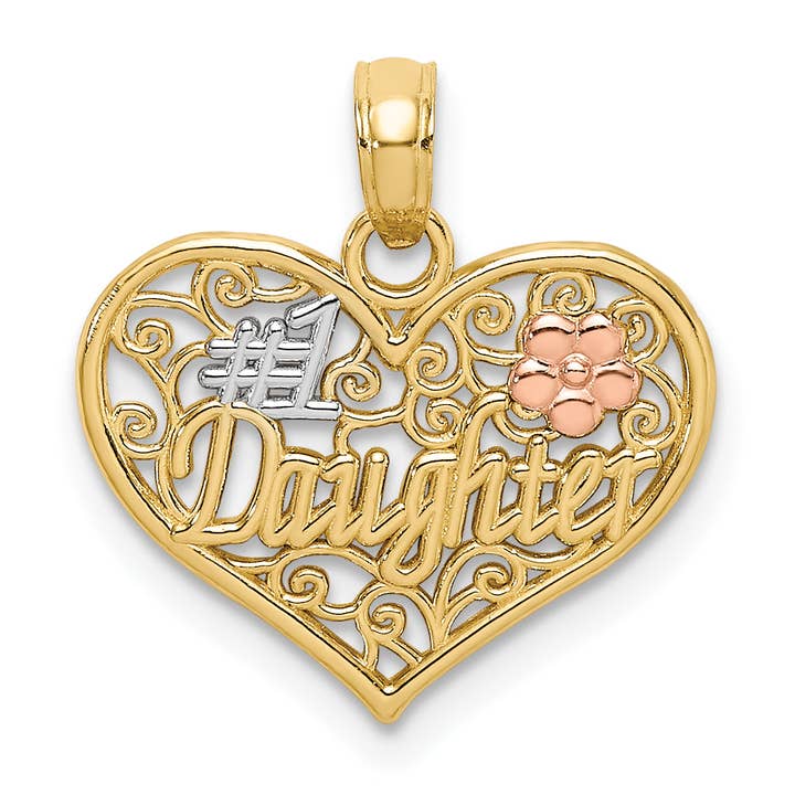 10K Two-tone w/White Rhodium #1 DAUGHTER In Heart Charm for wholesale by Sophia Jewelers