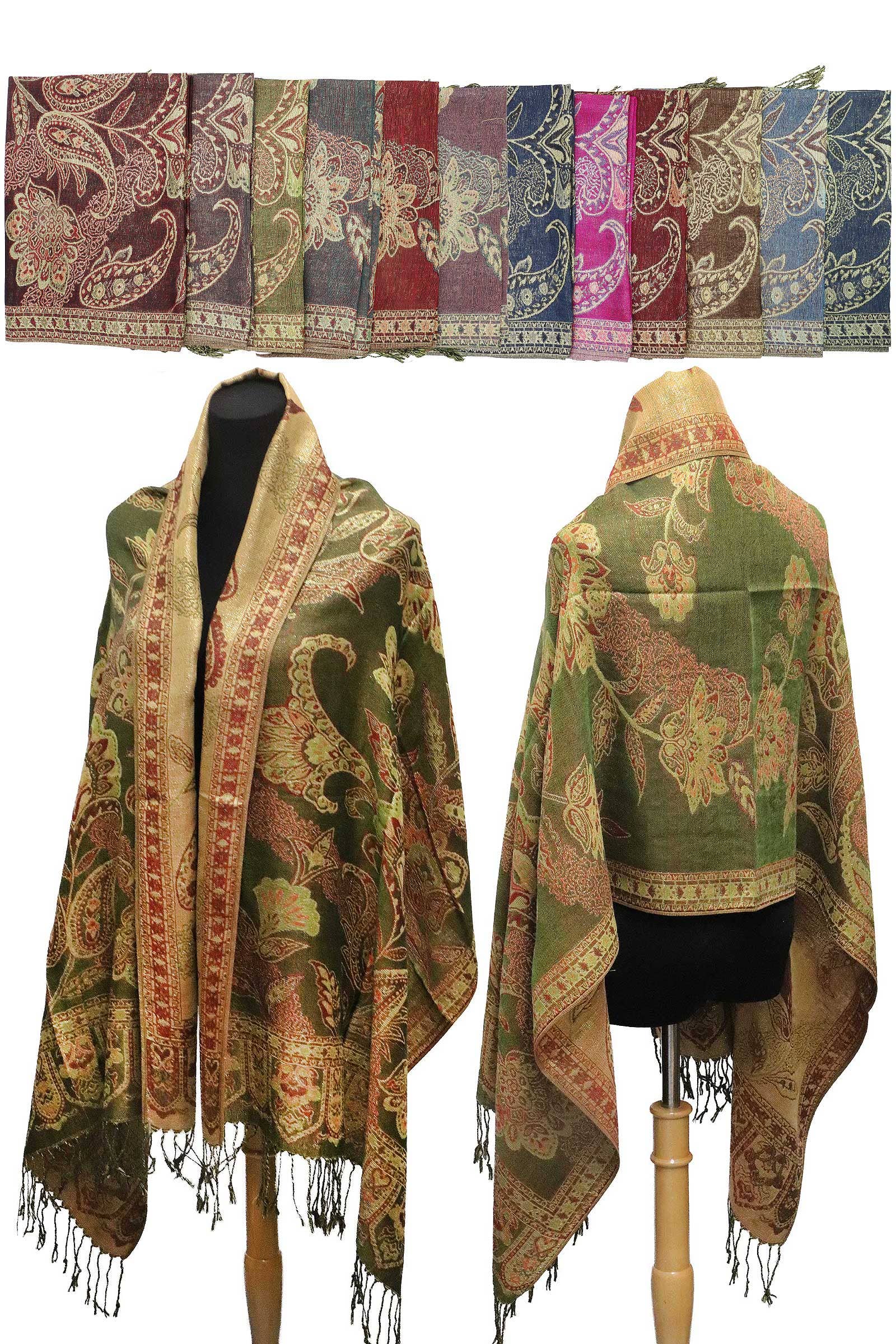 Assorted Paisley Vineyard Metallic Twist Pashmina Shawl for wholesale on Faire0