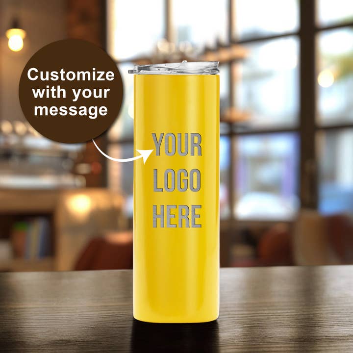 Engrave My Memories - Wholesale Insulated Mug/Tumbler - Custom Engraved Logo Skinny Tumblers, Personalized Bulk 20oz