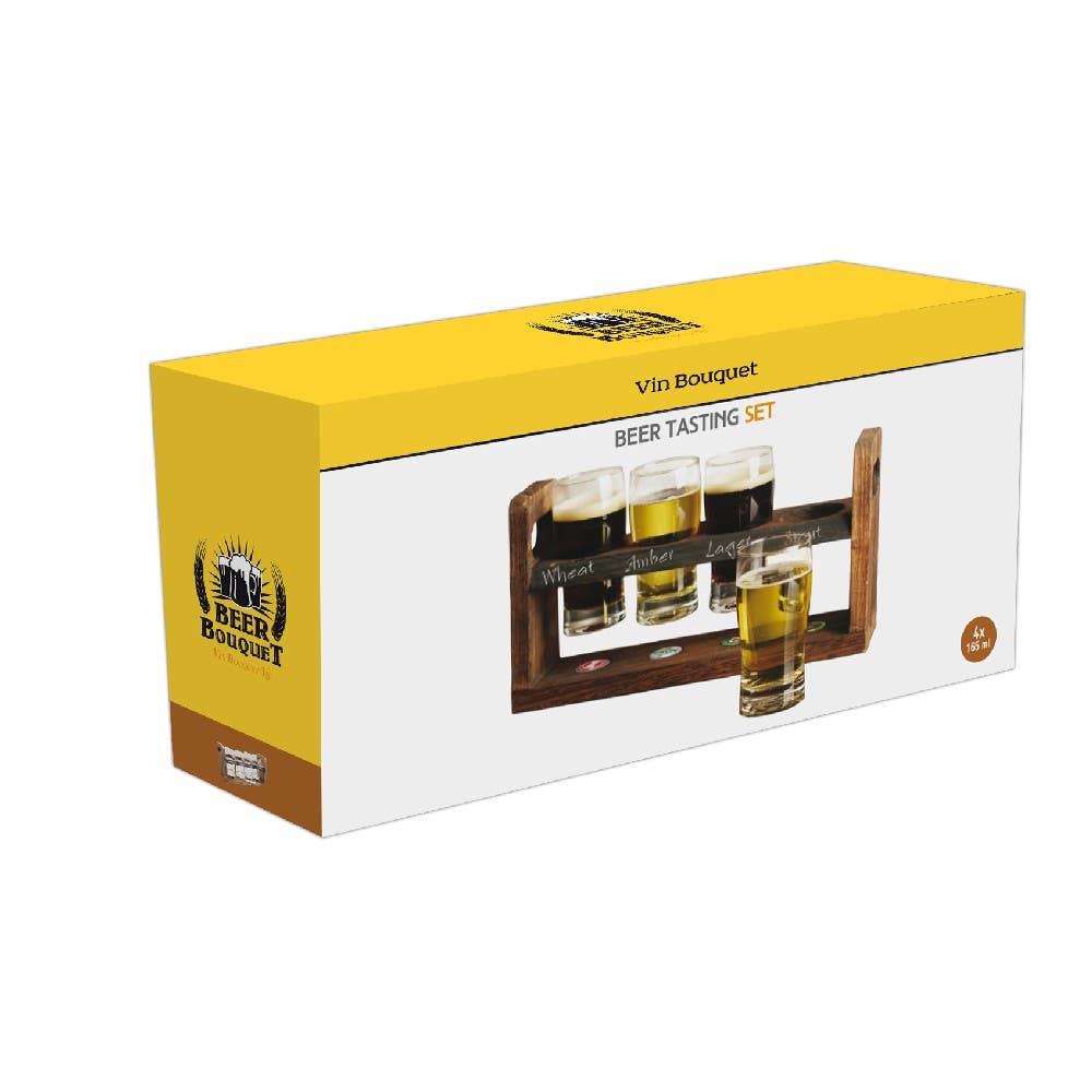 Vin Bouquet (Find It Import & Export Sl) - Vente Porte-bouteilles de bière/vin - Set de dégustation de bière avec plateau en bois2