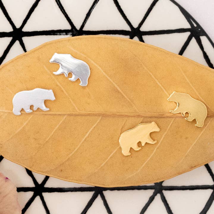 Boucle d'oreille clou Ours Animal Nature Or Argent pour la vente par Rebecca Accessories LLC