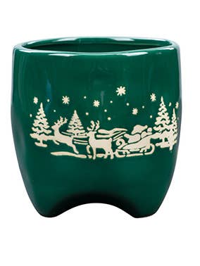 Planter, Green with Santa and Reindeer Item # 53786 for wholesale by Napco