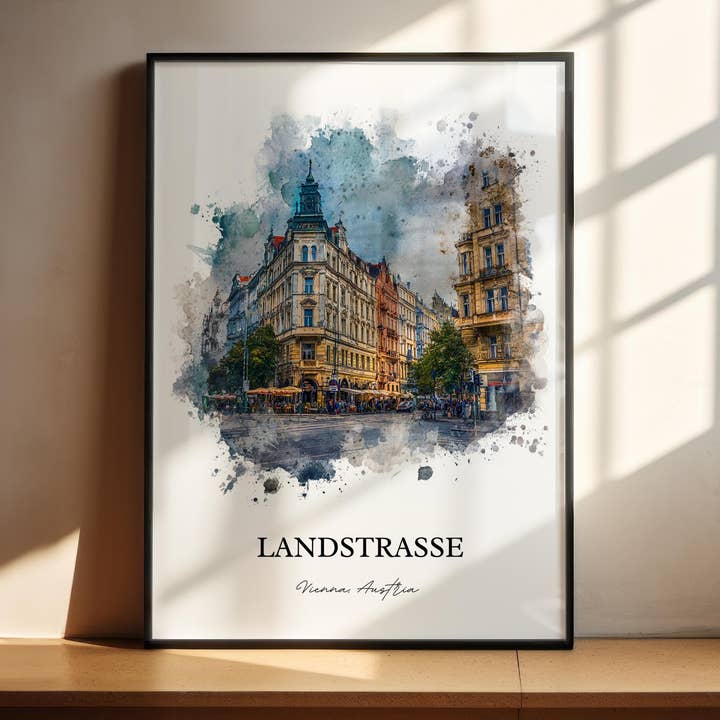 Art mural de Landstraße, Impression de Vienne, Art aquarelle de Landstraße, Cadeau d'Autriche Landstraße, Impression de voyage, Affiche de voyage, Cadeau de pendaison de crémaillère pour la vente par Premium Travel Art