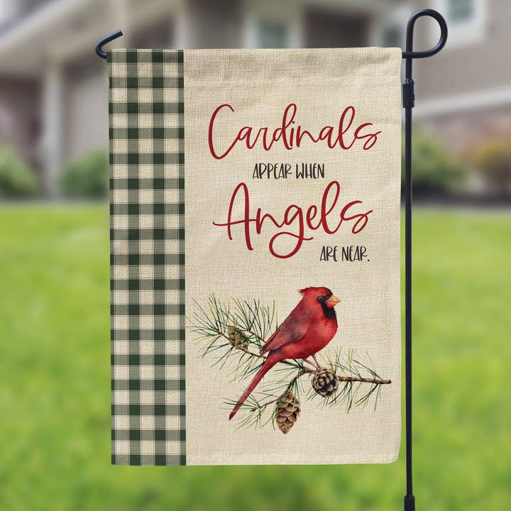 Memory Garden Flag Cardinals Angels Flag, cardinals are angels winter scene flag for wholesale by ZA Handmade Wholesale