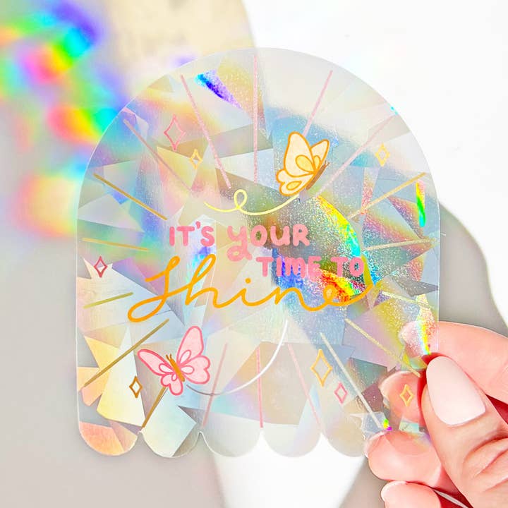 "Your Time To Shine" Suncatcher Window Decal Rainbow Sticker for wholesale by The Rosy Redhead