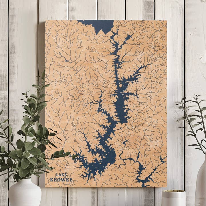 Mappa personalizzata del Lago Keowee, Carolina del Sud per la vendita all'ingrosso da parte di Benoit's Design Co.