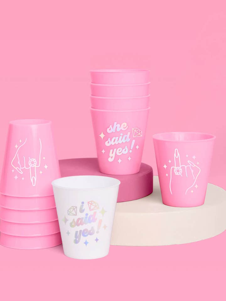 She Said Yes! Shots - 12 matte 2 oz shot glasses, Bachelorette Party, Drinkwear for wholesale by xo, Fetti