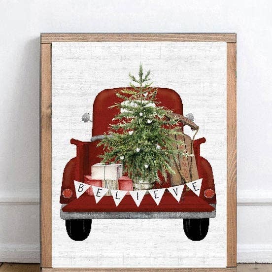 Christmas Red Farm Truck Believe for wholesale by Lettered & Lined