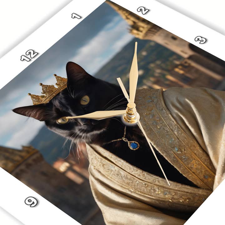 3dRose - Wholesale Wall Clock - 3dRose, A black cat dressed as a king or queen, Wall Clock2