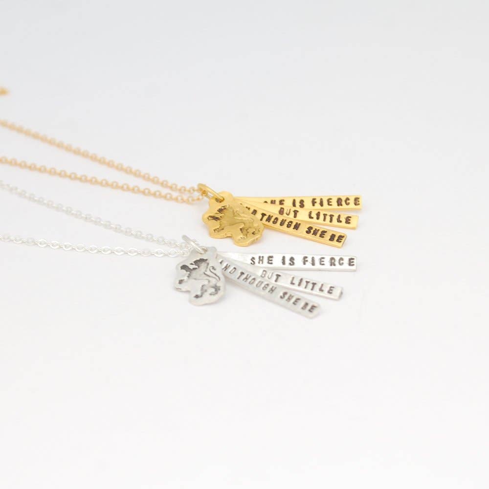 Chocolate and Steel - Wholesale Pendant/Charm Necklace - And though she be but little she is fierce - Shakespeare quote necklace7