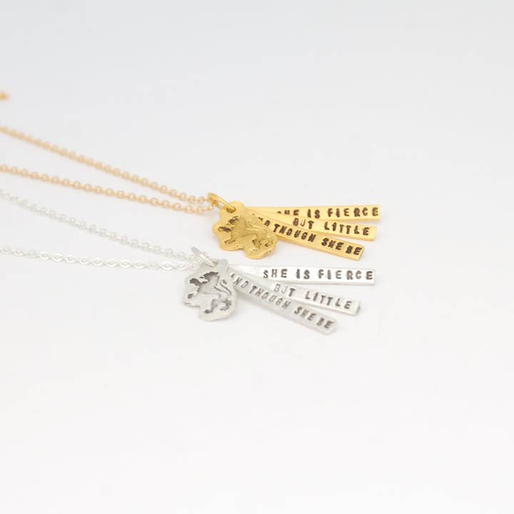 Chocolate and Steel - Wholesale Pendant/Charm Necklace - And though she be but little she is fierce - Shakespeare quote necklace7