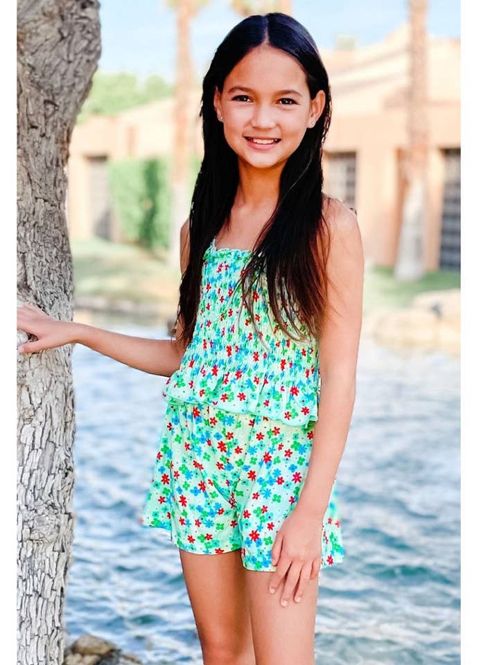 Blue Mix Florals GKSS-3002B-AMY04 Girls 2 pc Tie Dye Short Set for wholesale on Faire