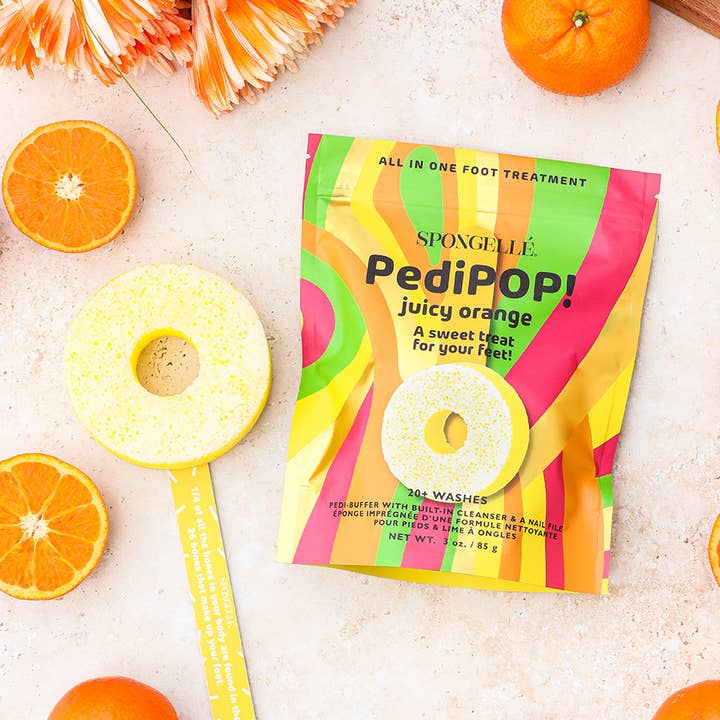 Lima de uñas y pulidora de uñas PediPop de Juicy Orange para venta al por mayor de Spongellé | Christmas 2025 | Stocking Stuffers | Gifts