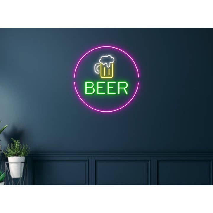 Glow Neon - Vendita all'ingrosso Insegna al neon - Insegne fluorescenti a forma di birra, decorazioni per Happy Hour, bar e pub2