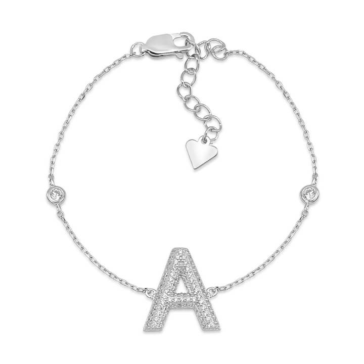 Unicornj Sterling Silver 925 Initial Bracelet with Pave for wholesale by Massete