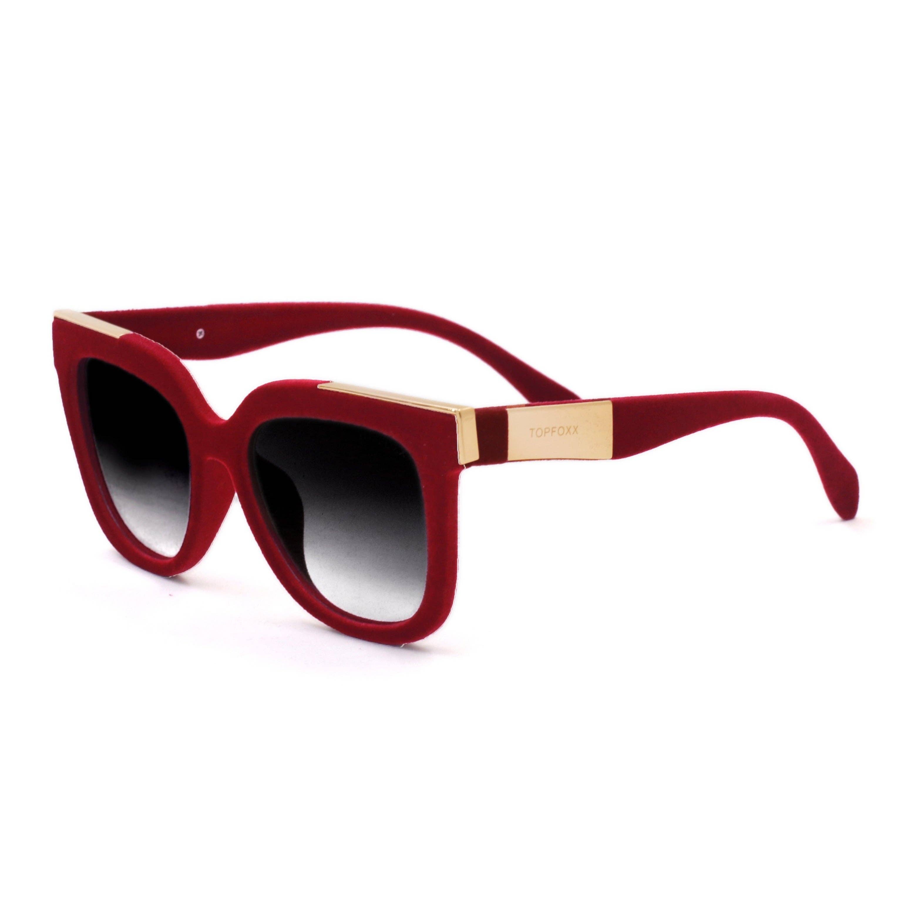 TOPFOXX - Vendita all'ingrosso Occhiali da sole - Donna - Coco - Occhiali da sole Wayfarer con montatura in velluto rosso e lenti nere3