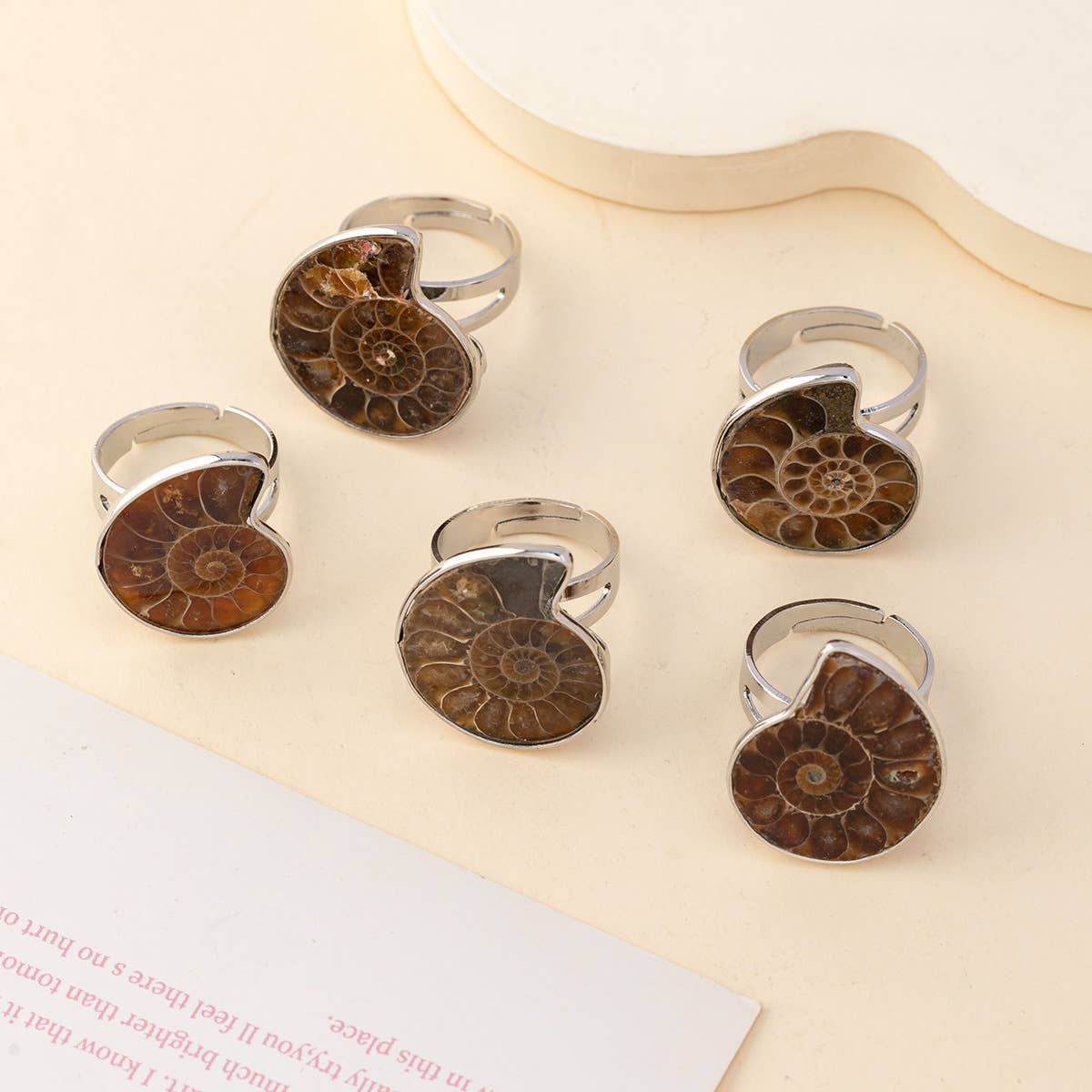 Brown Bohemian Conch Fossil Statement Open Rings  for wholesale on Faire0