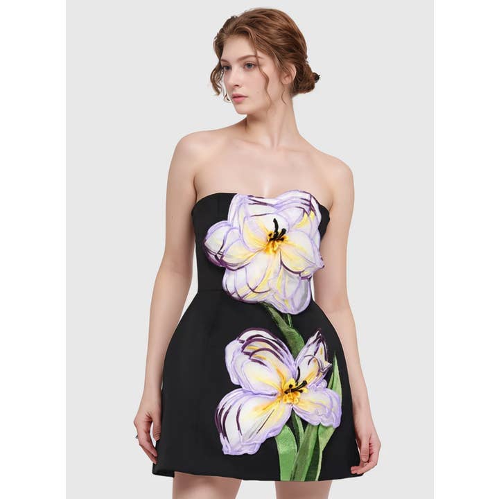 DR628Y Floral Embroidered Mini Dress with Fitted Waist for wholesale by Productseeker