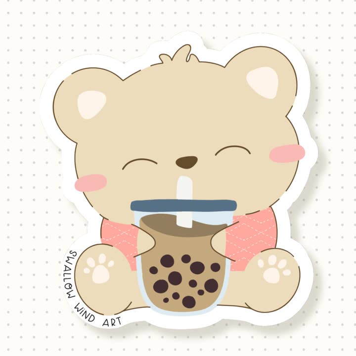 Vinyl Sticker - Boba Bear for wholesale by Swallow Wind Art