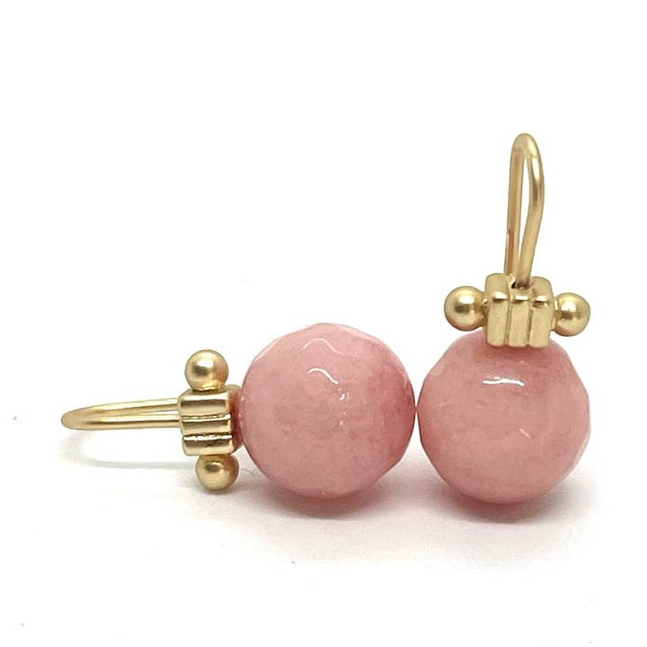Pink Coral Jade with Matte Gold Column Top Earrings for wholesale by Deborah Grivas Designs