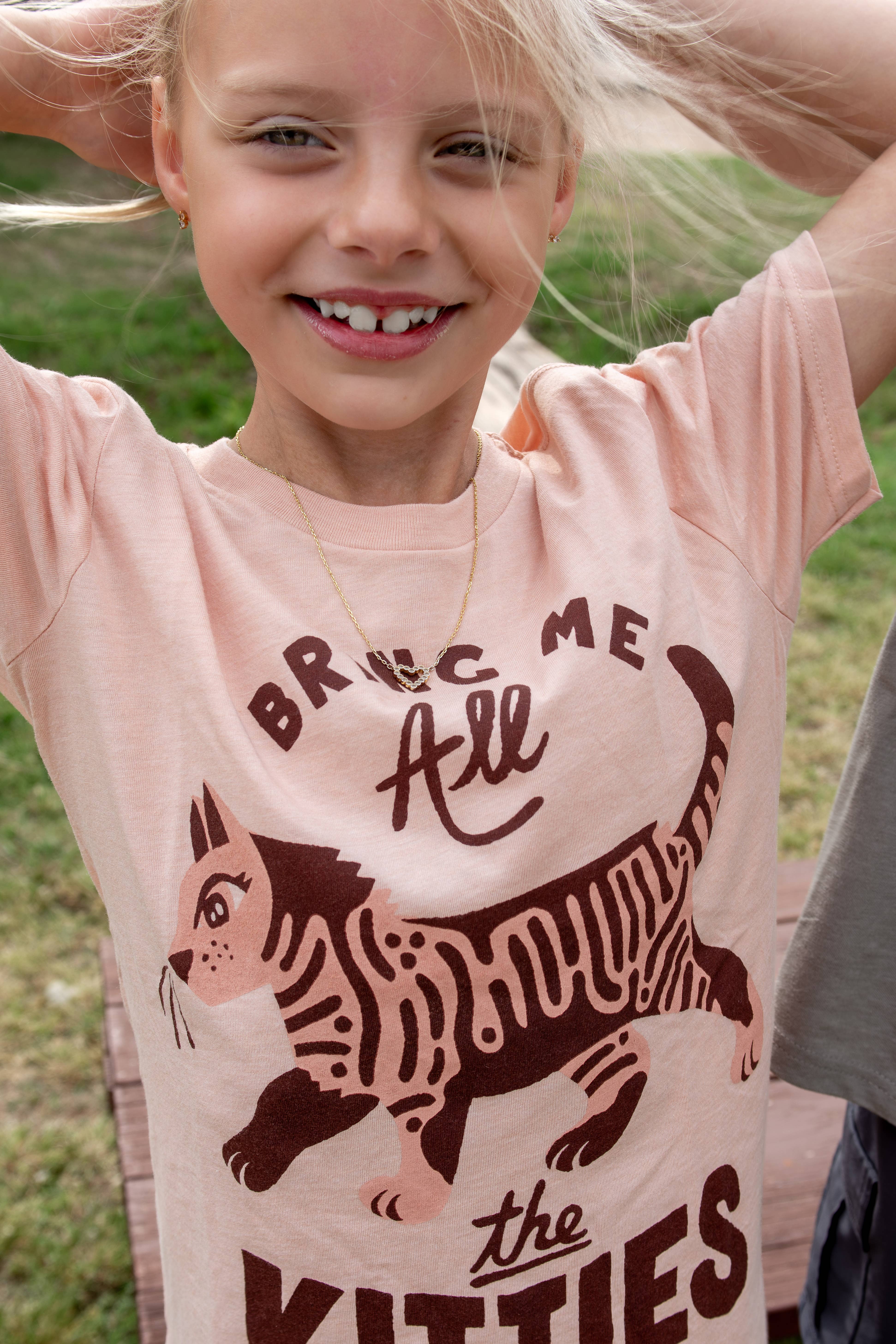 Peach Triblend Bring Me All The Kitties Kids Tee for wholesale on Faire3