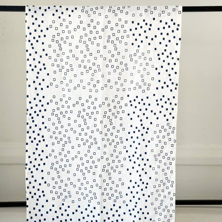 Tea Towel/Blau Snippets Print on Ivory Linen for wholesale by olgajoan
