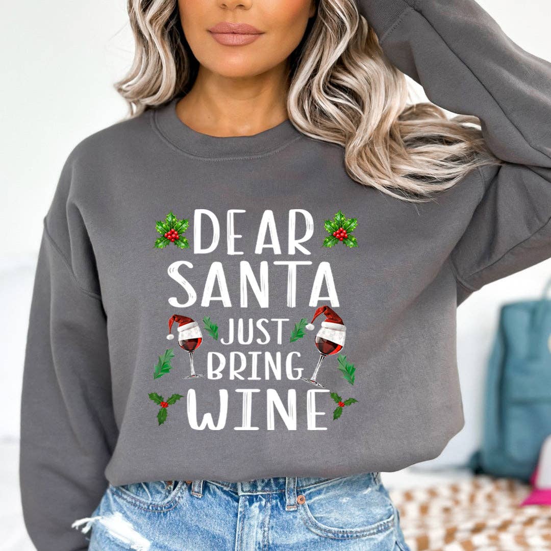 LA Shirt Company - Wholesale Graphic Sweatshirt - Women's - Dear Santa Just Bring Wine - Sweatshirt & Hoodie3