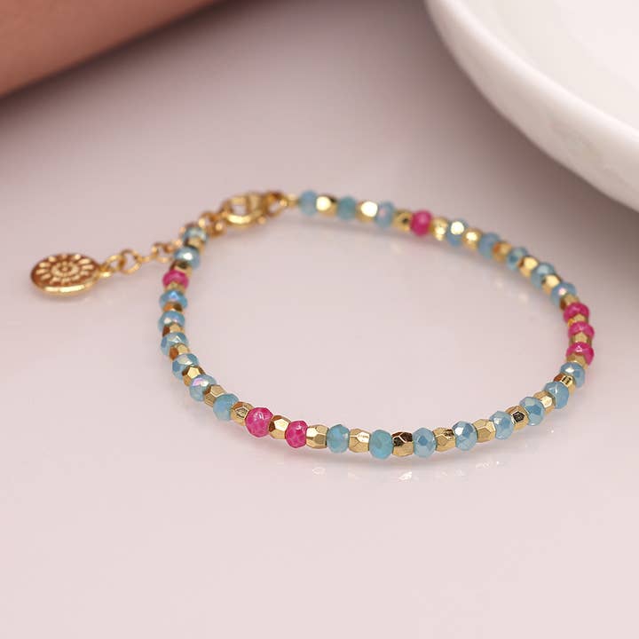 Armband mit facettierten Perlen in Aqua, Pink und Gold für den Großhandel von Peace Of Mind