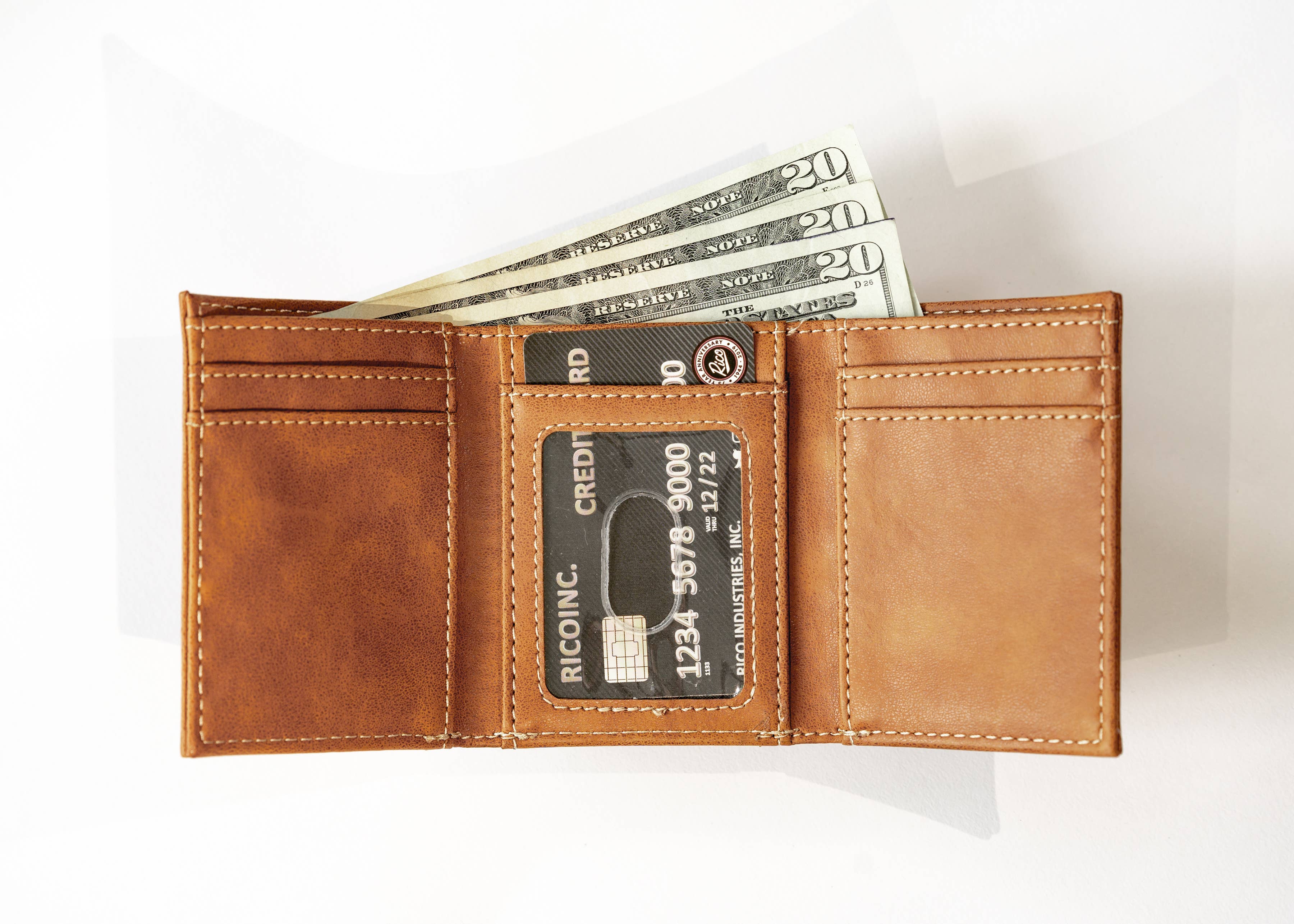 Rico Industries - Wholesale Wallet - Men's - Wyoming Cowboys Laser Engraved Trifold Wallet, Brown1