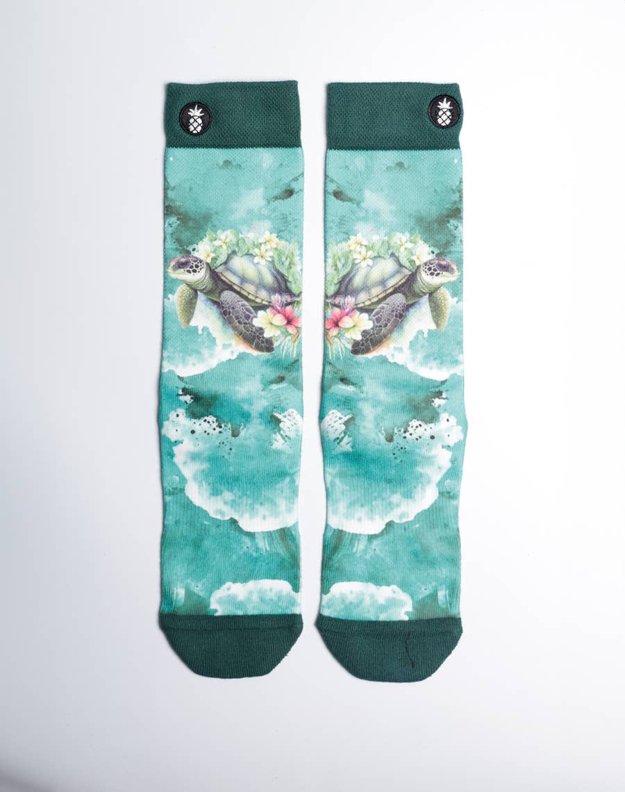 Just Fun Socks - Wholesale Socks - Unisex - Blossom Turtle Sea Voyage Printed Crew Socks - S/M