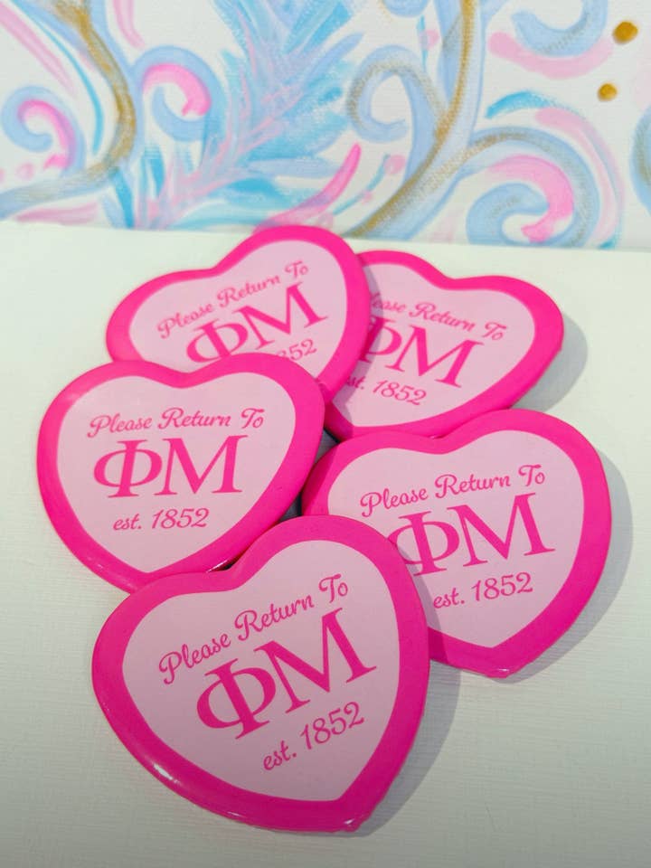 Sorority Heart Shaped Buttons for wholesale by Rush: Greek Gifts