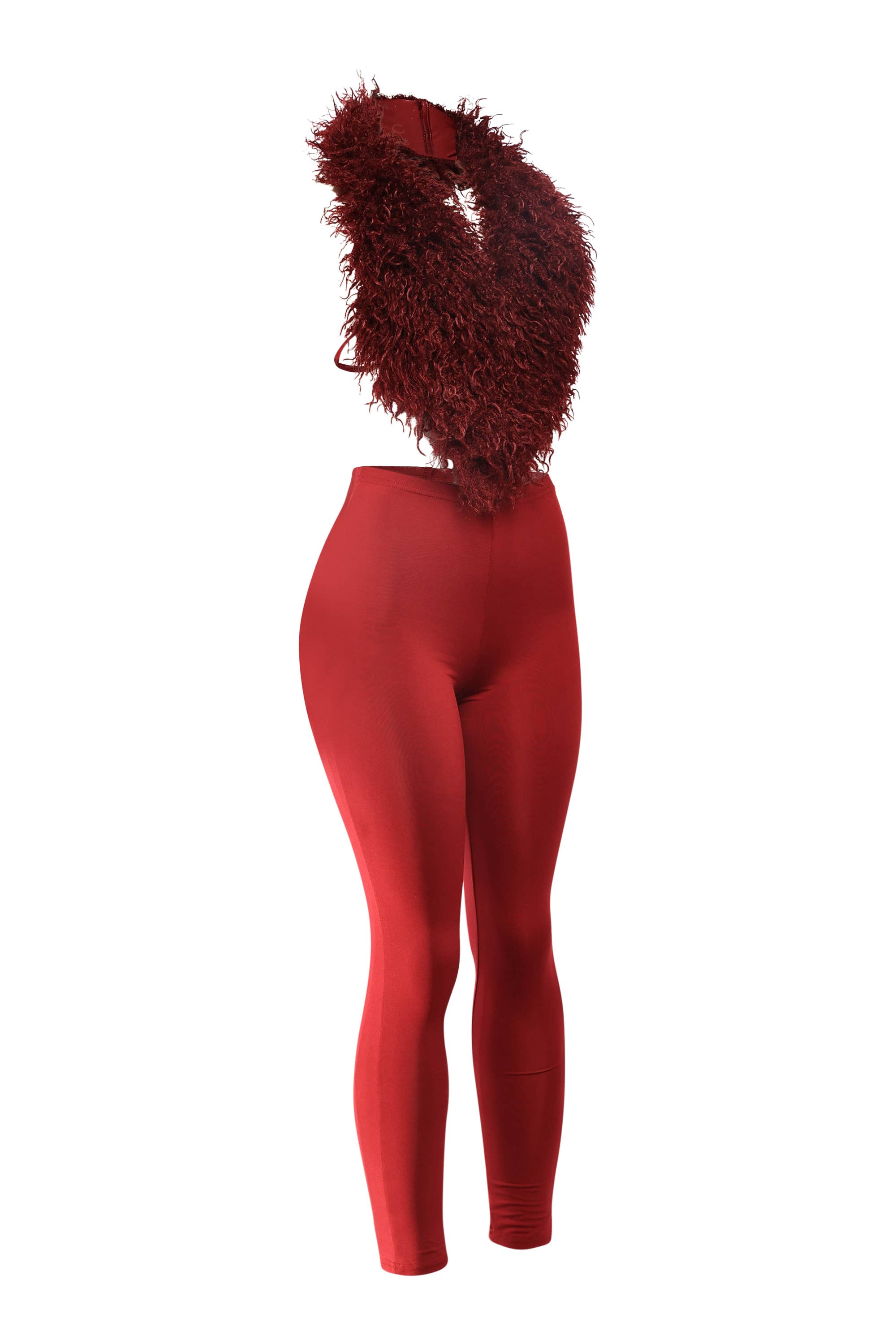 BURGUNDY [SELECT]Open back faux fur top and leggings set for wholesale on Faire1