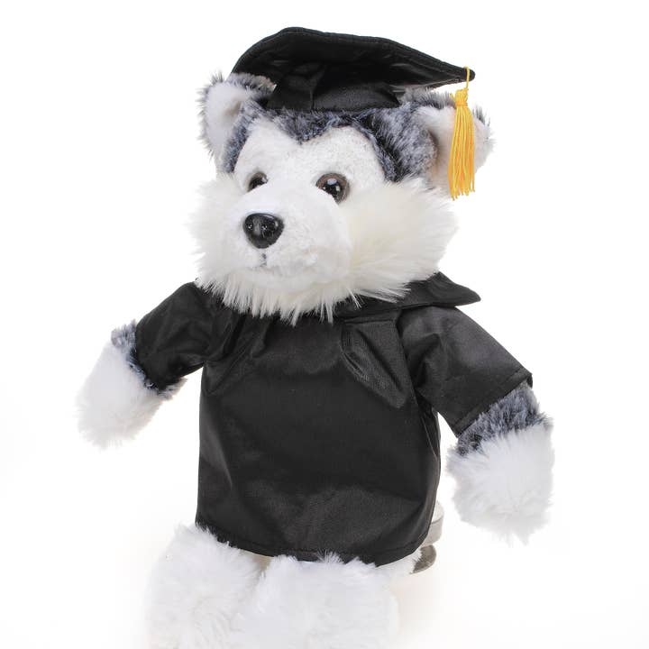 Plushland - Wholesale Stuffed/Plush Toy - Kids & Baby - Graduation Animals--Husky 11" with custom imprint5