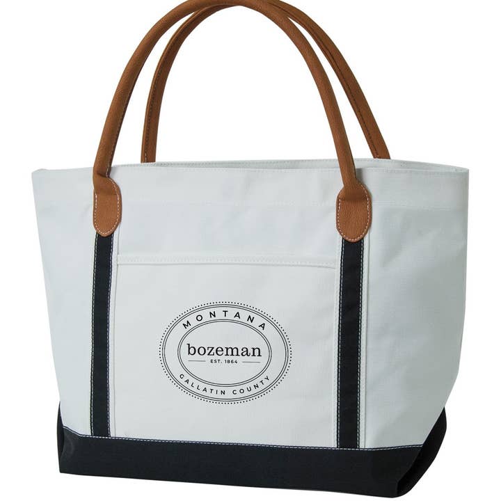 Mercantile 12 - Wholesale Tote Bag - Unisex - Custom YOUR BRAND OR LOGO 18 Oz. Boat Tote W/ Vegan Leather5