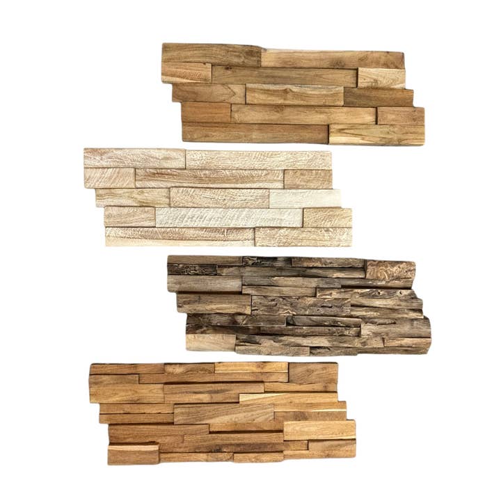 Asia West - Vente Décoration murale - Panneaux de Revêtement Mural en Bois de Teck (lot de 10)12