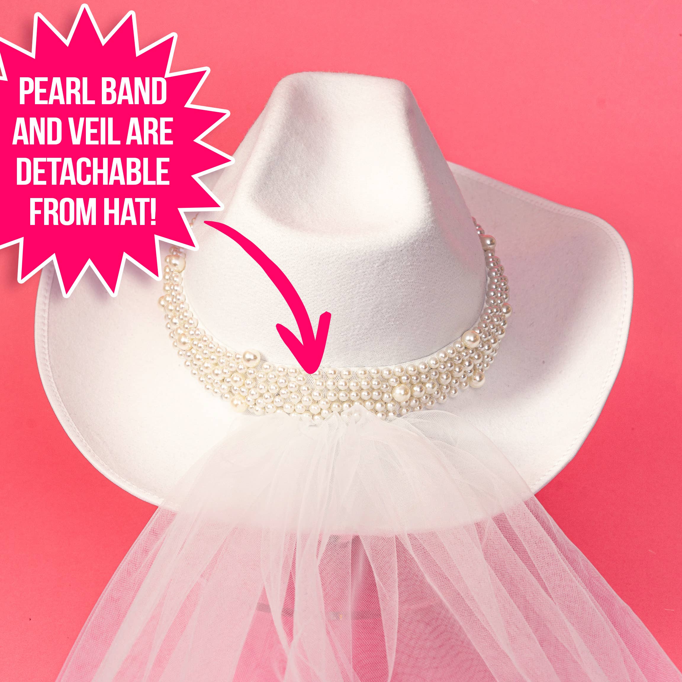 Festive Gal - Wholesale Cowboy Hat - Women's - Bride Cowgirl Hat with Pearl Band2