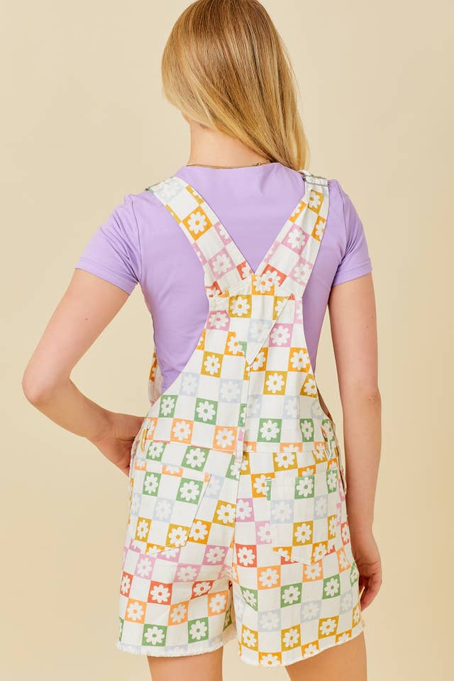 Multi Checker Floral Print Romper for wholesale on Faire