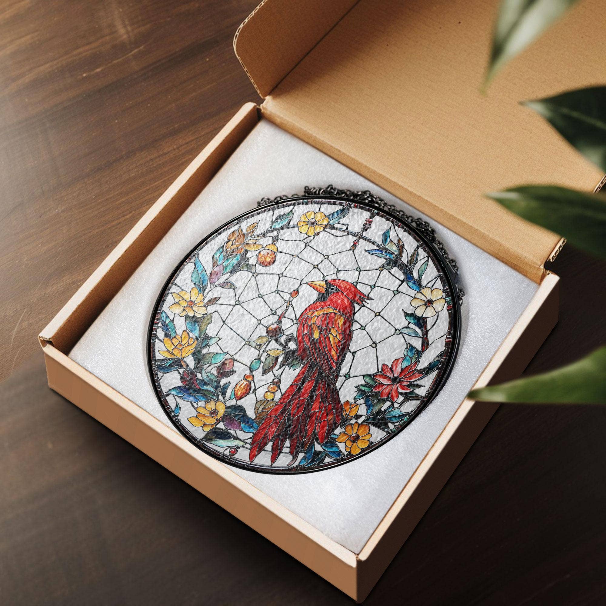 TMLECOM LTD - Wholesale Suncatcher - Cardinal Bird Stained Glass Suncatcher, Memorial Suncatcher2